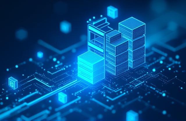 Digital illustration of data flowing into an organized library structure